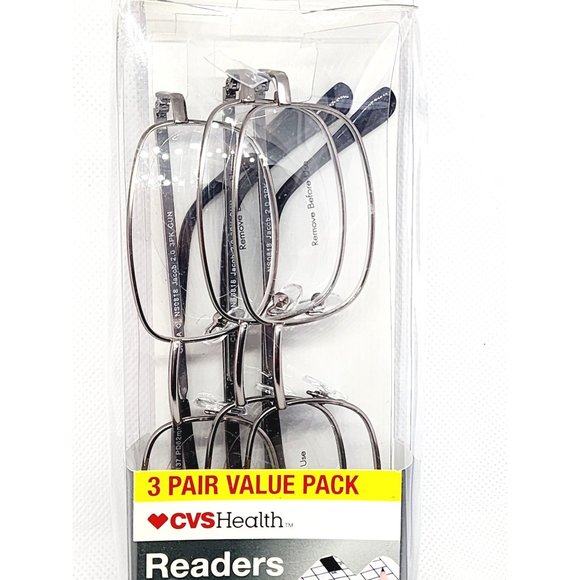 2018 CVS Health 3 Pair Value Pack +1.25 Jacob 2.0 Gun Metal Gray Reading Glasses - Picture 13 of 15